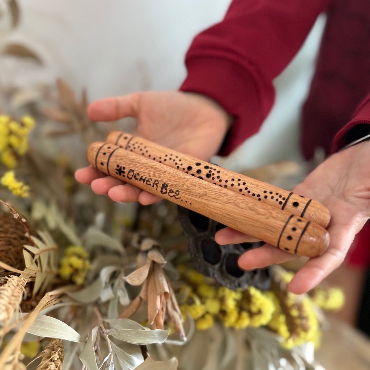 Decorated Baby Clapsticks by Ocher Bee