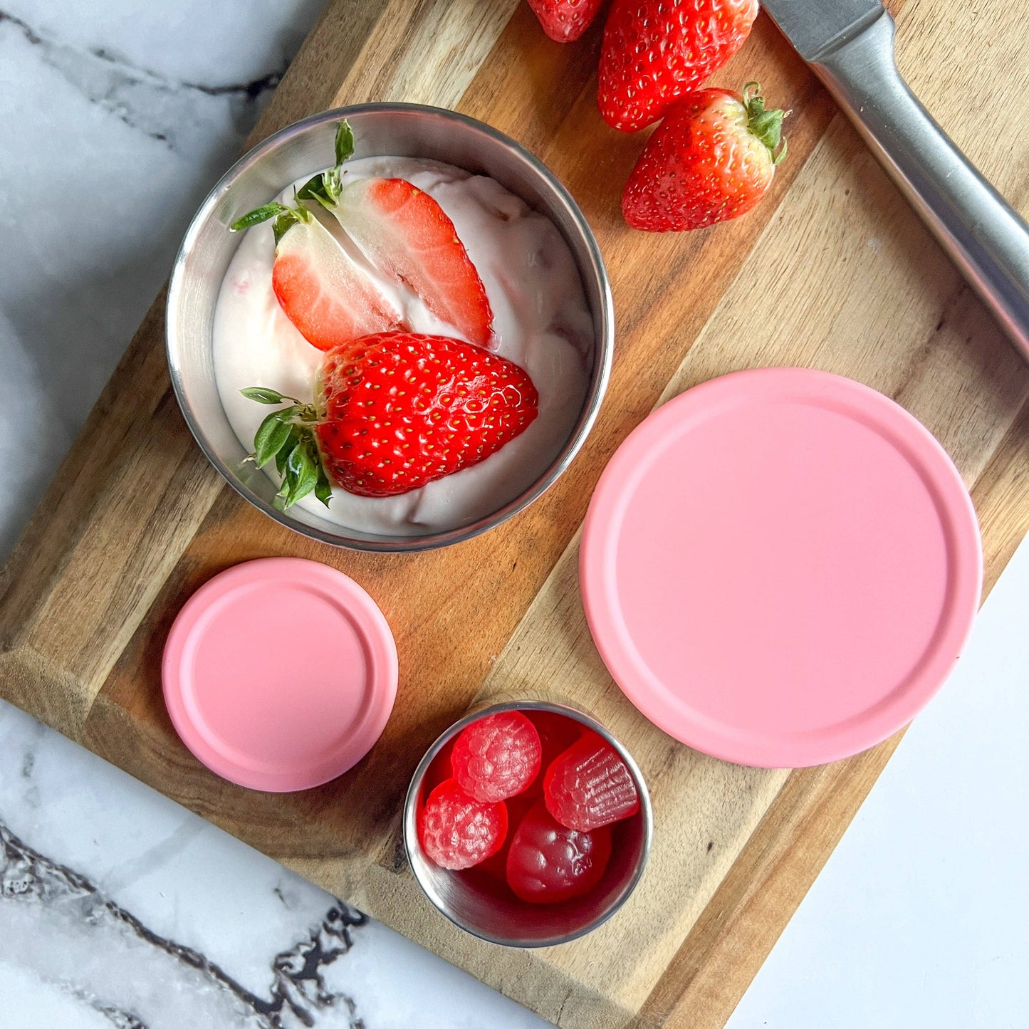 Stainless Steel Snack Pots: Pink Rose
