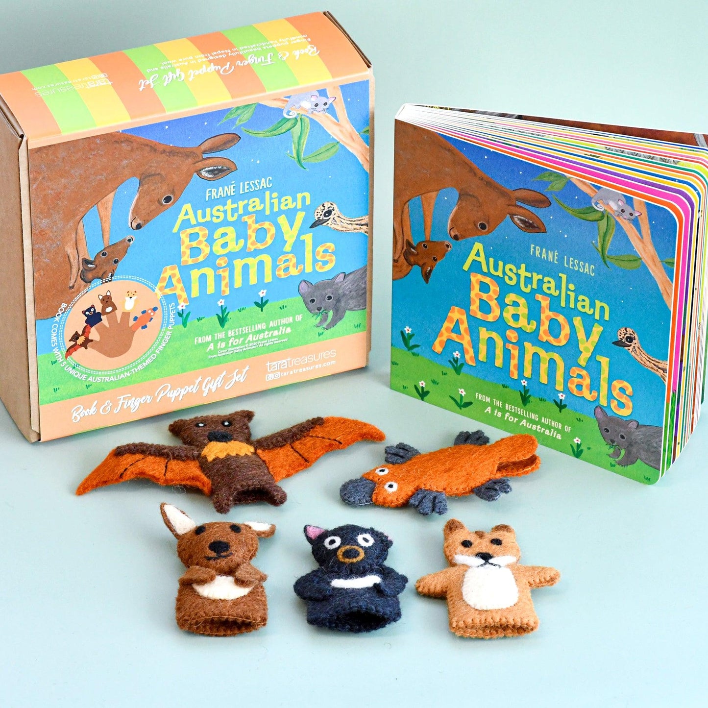 Australian Baby Animals by Frané Lessac Book & Finger Puppet Set