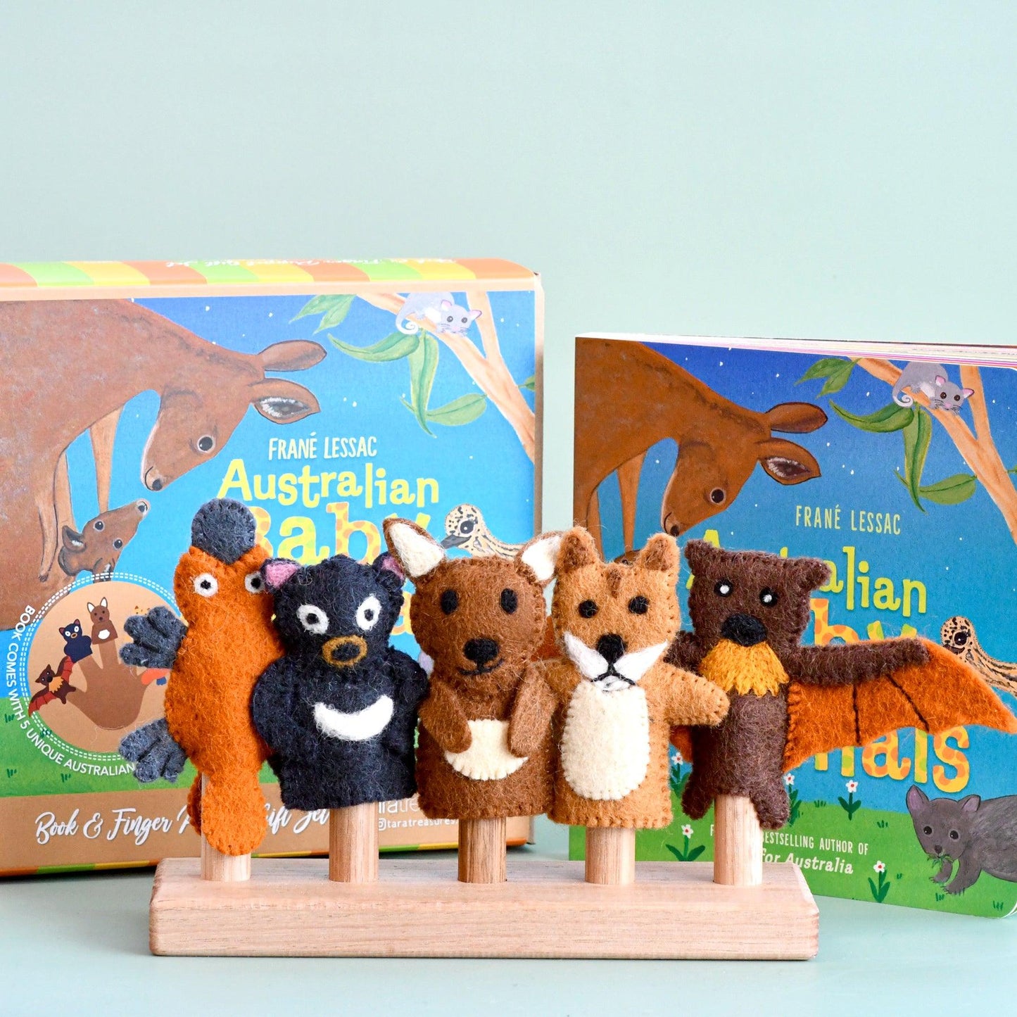 Australian Baby Animals by Frané Lessac Book & Finger Puppet Set