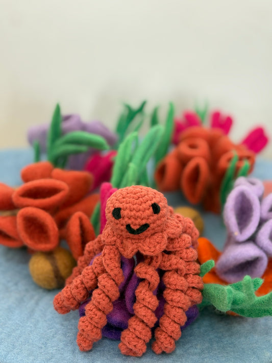 Hand-Crocheted Plush Octopus (Orange)