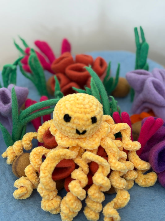 Hand-Crocheted Plush Octopus (Yellow)