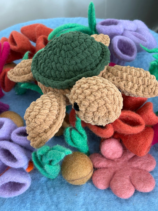 Hand-Crocheted Plush Turtle (Brown Sparkles)