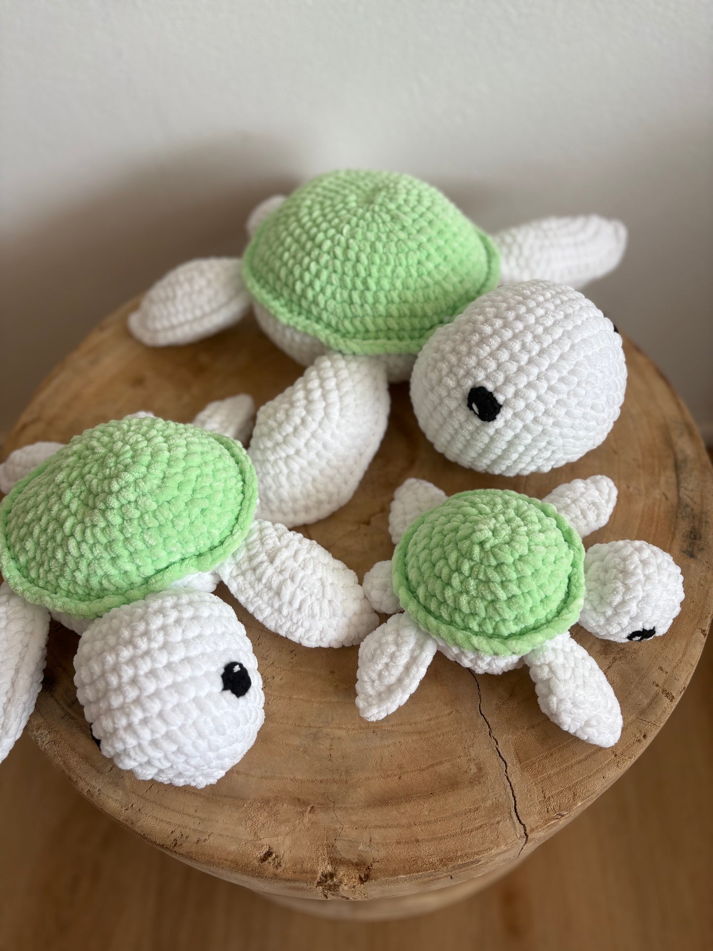 Hand-Crocheted Set of Three Plush Turtles (Light Green)