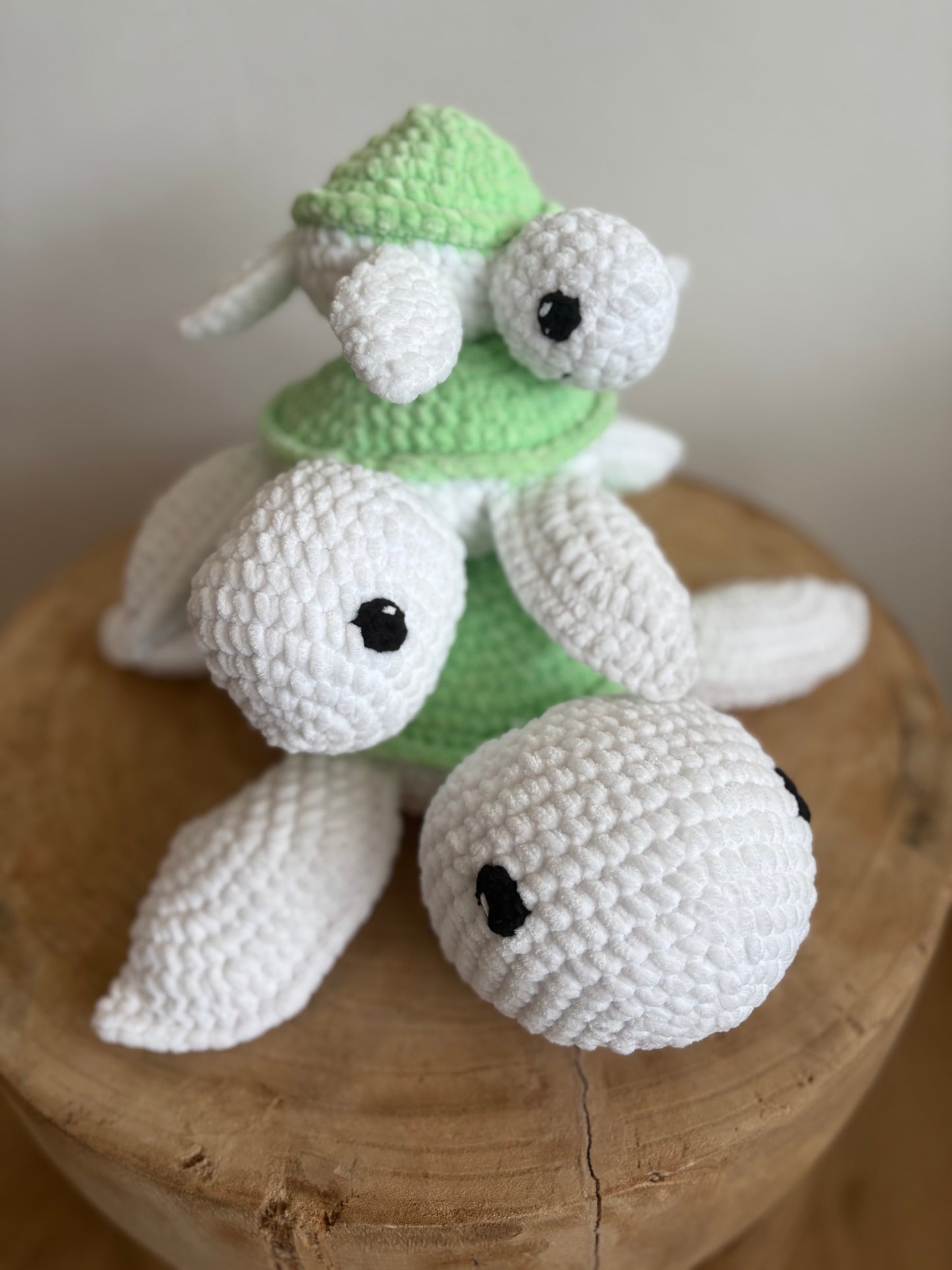 Hand-Crocheted Set of Three Plush Turtles (Light Green)