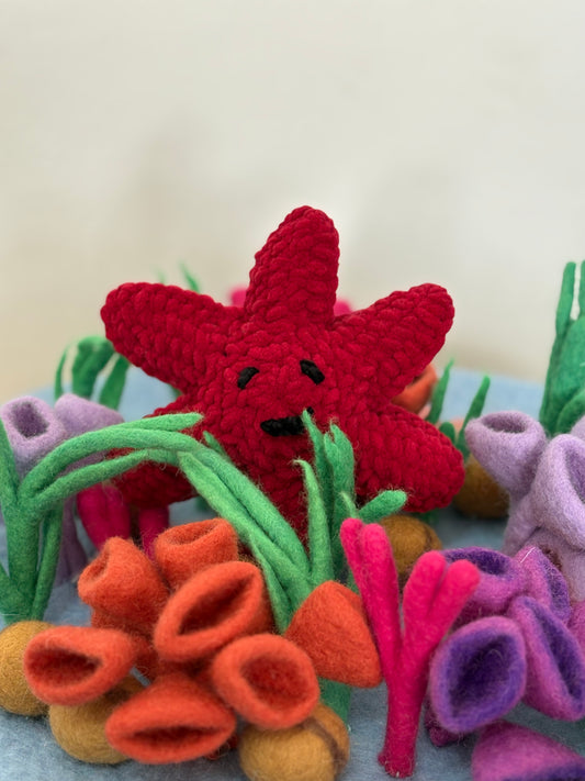 Hand-Crocheted Plush Starfish (Maroon)