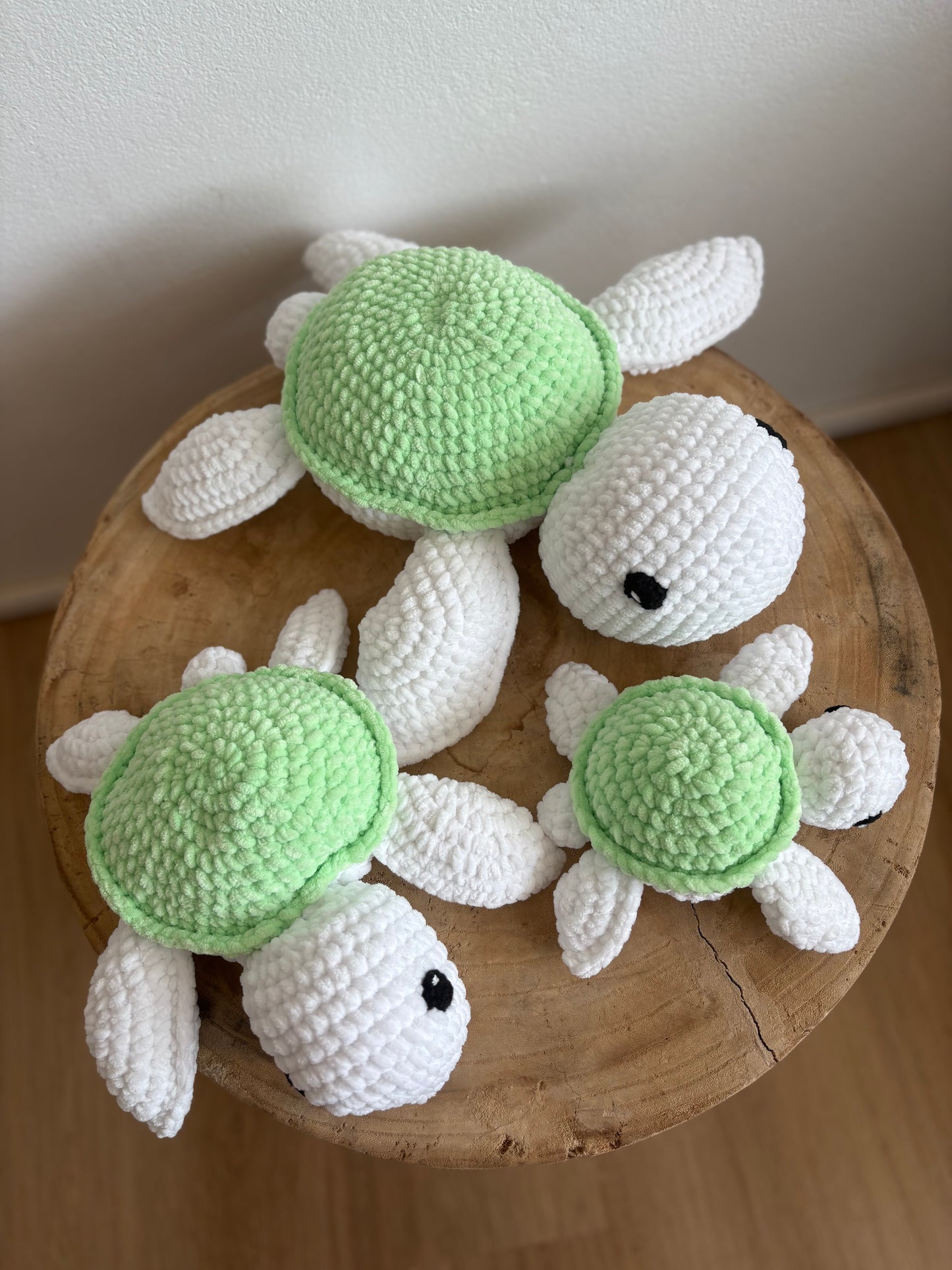 Hand-Crocheted Set of Three Plush Turtles (Light Green)