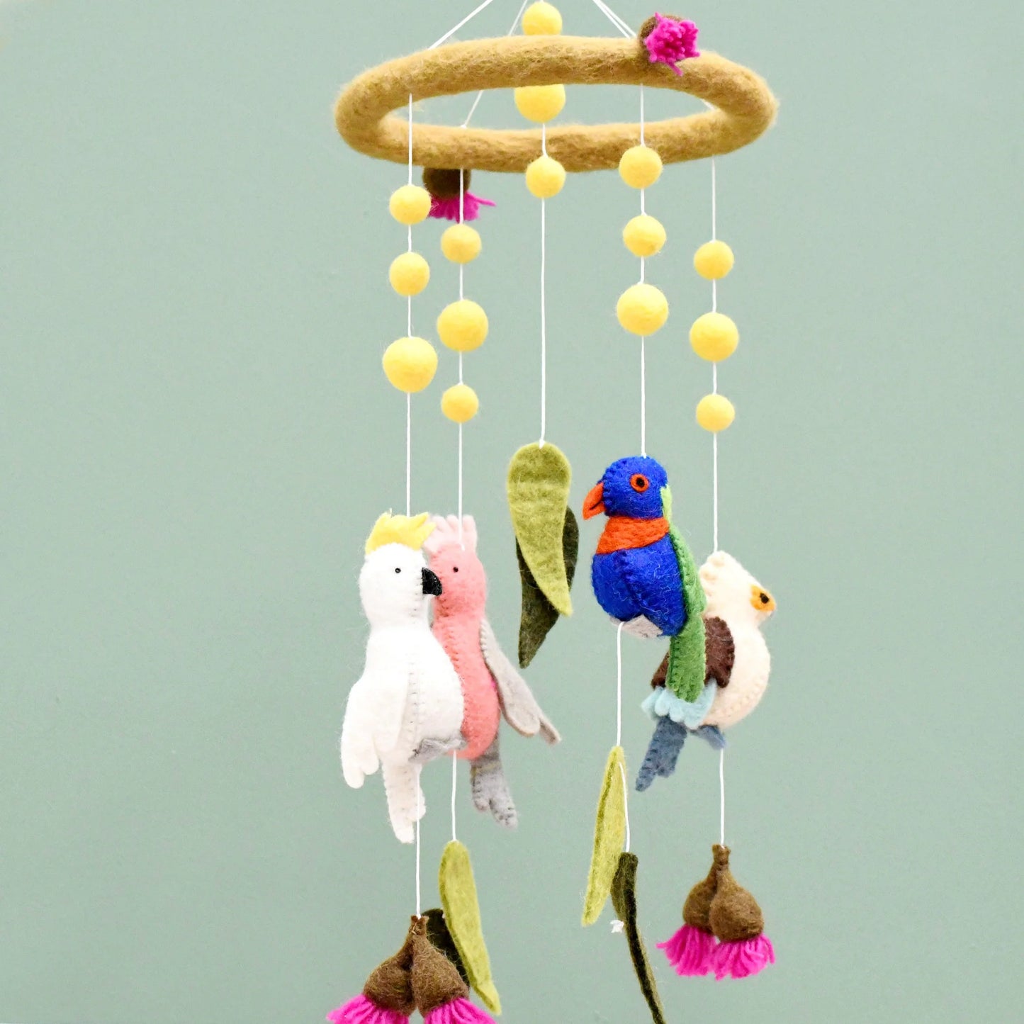 Baby Cot Mobile - Australian Birds - Cockatoo, Lorikeet, Galah and Kookaburra