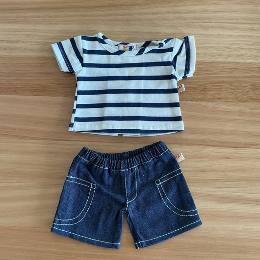 Puppet Clothing Blue Stripe Shirt Denim Shorts