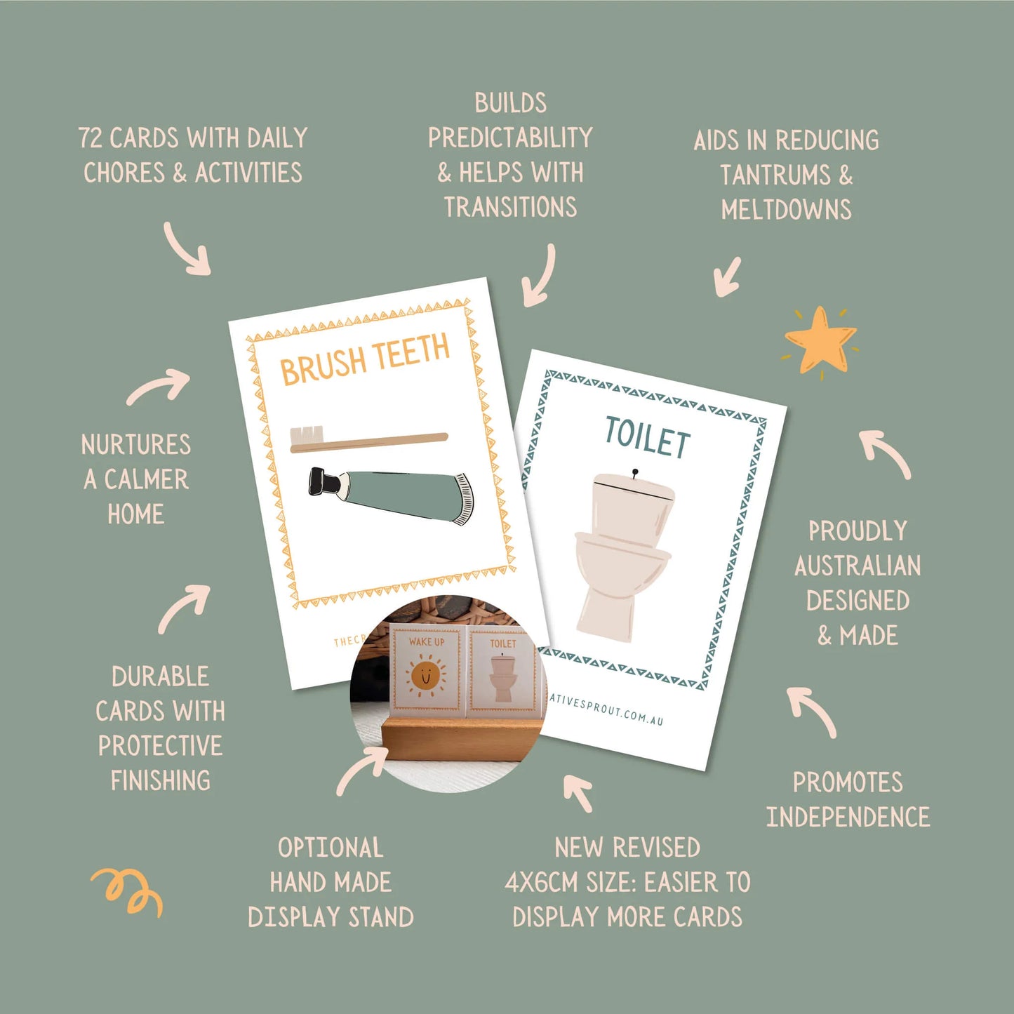 72 Daily Routine Cards + Display Stand for Kids by The Creative Sprout